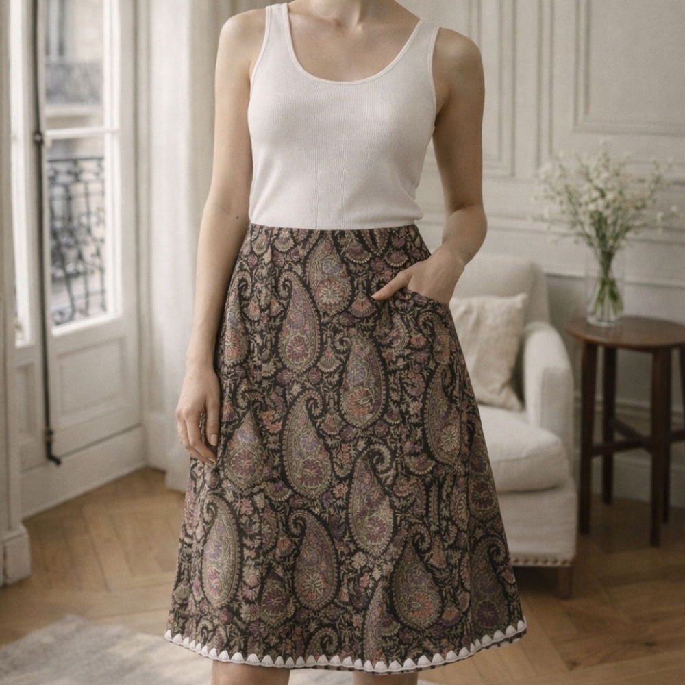 Wendy Hil Anthropologie Tapestry Velvet Paisley Skirt Size 8